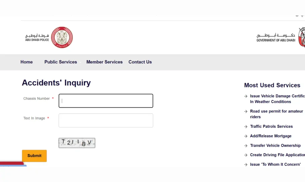 Steps to Check Accident History (Abu Dhabi Police)